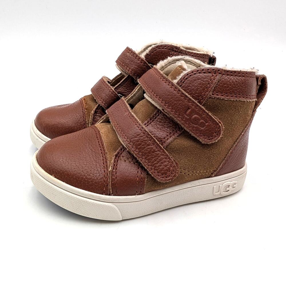 UGG Rennon High Top Sneaker Shoes Hook & Loop Kids' Chestnut Size US7 EU23.5